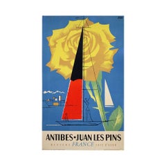 Manifesto del 1950 circa di Roland Hugon che promuove Antibes-Juan-les-Pins