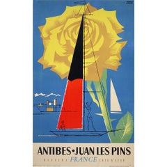 Manifesto del 1950 circa di Roland Hugon che promuove Antibes-Juan-les-Pins