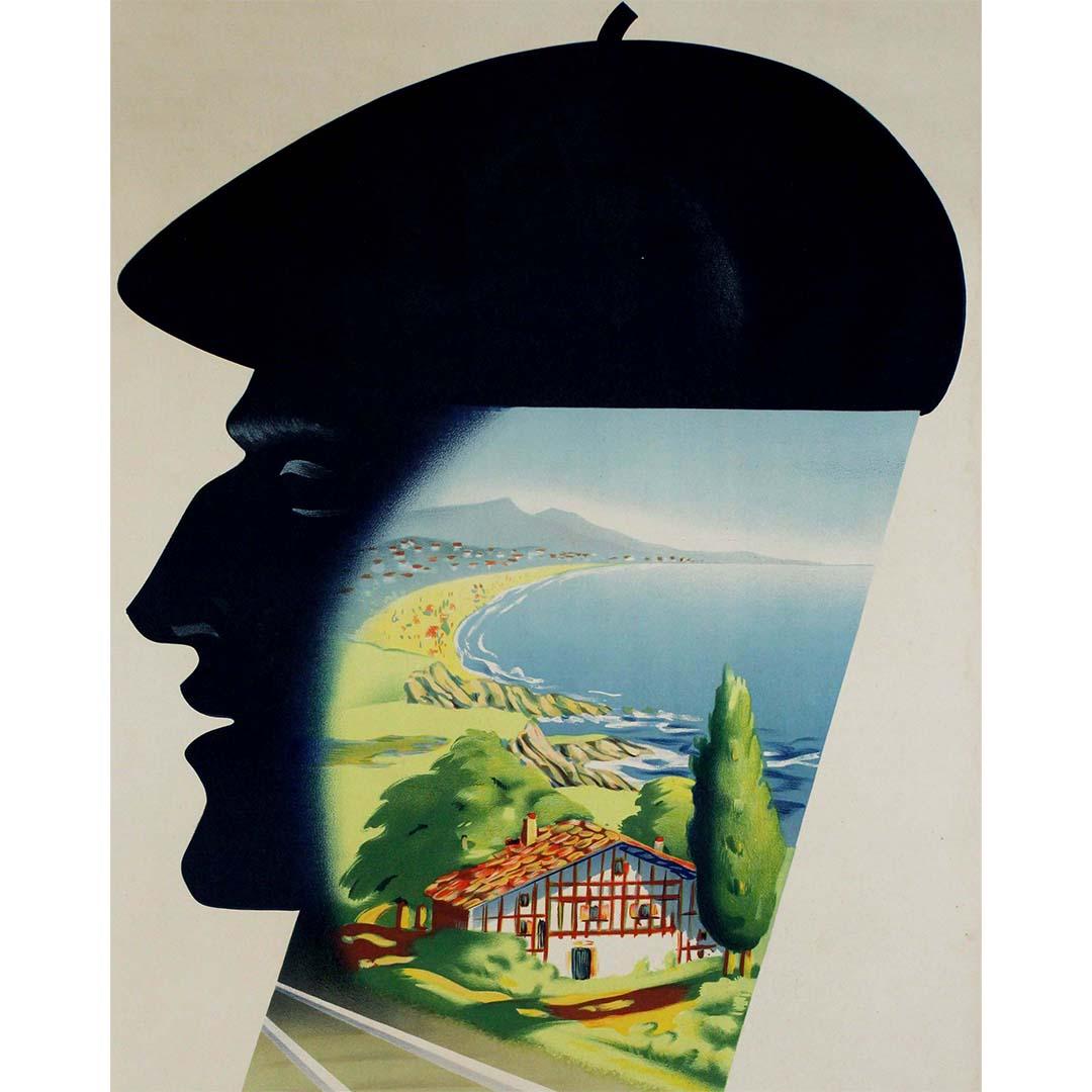 Affiche de voyage originale de Roland Hugon Chemins de fer nationaux français Côte Basque en vente 1