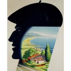 Original travel poster by Roland Hugon French National Railways Côte Basque