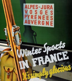 Original Vintage Skiing Travel Poster Winter Sports In France French Railways