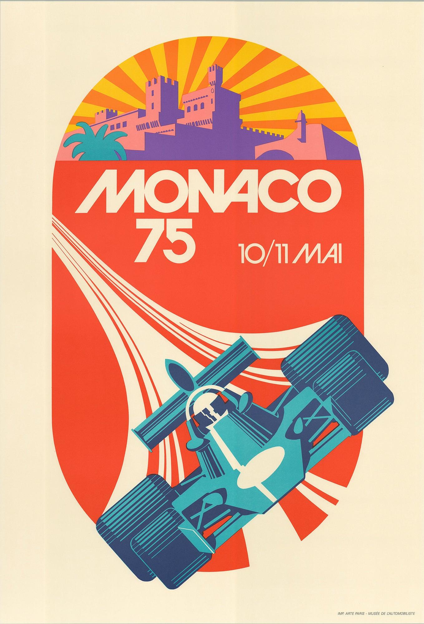 This vintage lithographic reproduction commemorates the illustrious Monaco Grand Prix, an iconic race that has taken place in the stunning streets of Monaco for over 100 years. Designed by Roland Hugon, this print beautifully captures the excitement
