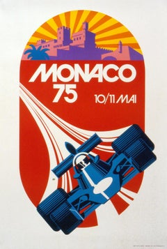 Roland Hugon-Monaco Grand Prix 1975 -39,5" x 27.5"-Lithographie-1991-Vintage-Blau