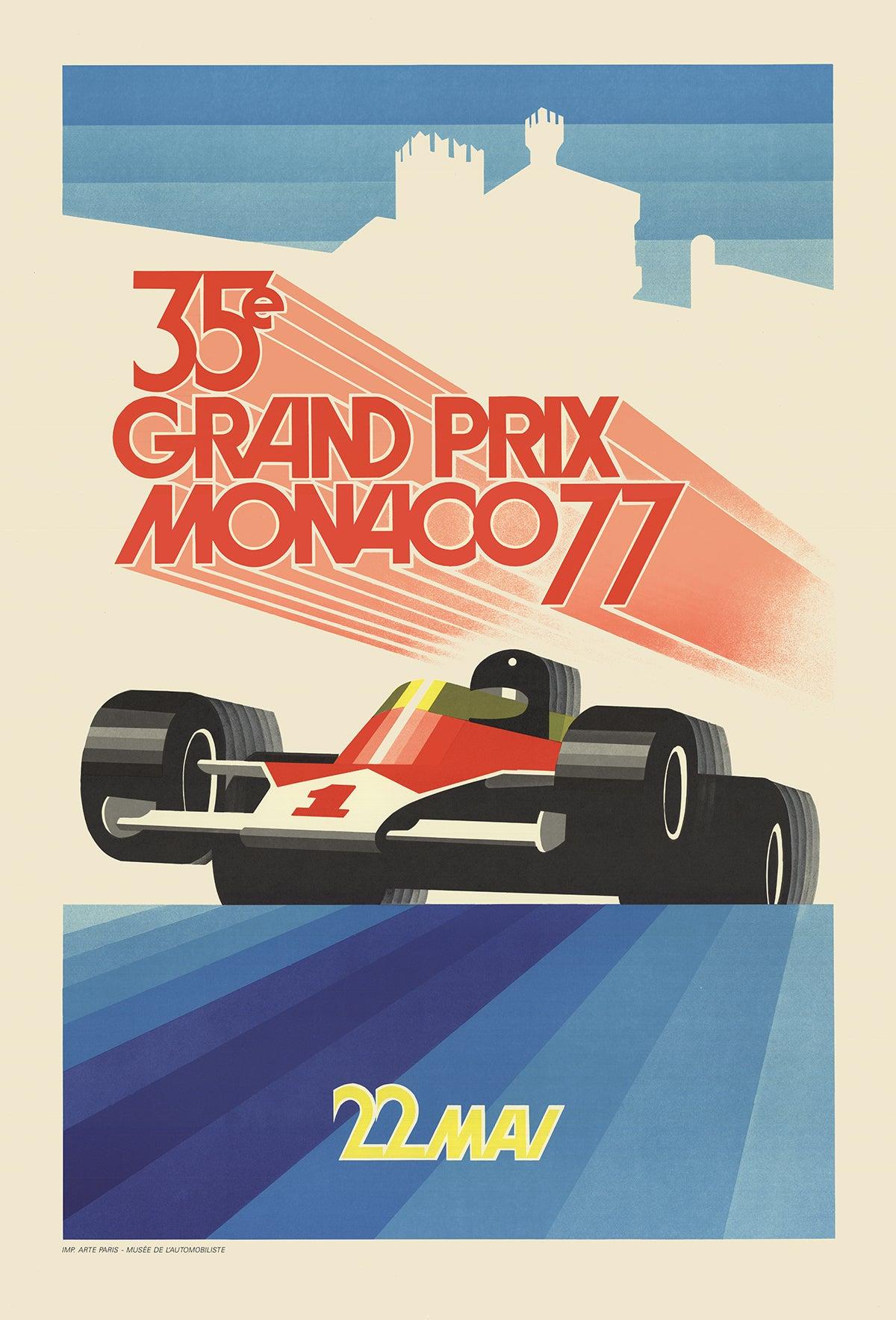Papierformat: 39,5 x 26,75 Zoll (100,33 x 67,945 cm)
Bildgröße: 39,5 x 26,75 Zoll (100,33 x 67,945 cm)
Gerahmt: Nein
Zustand: A: Neuwertig

Zusätzliche Details: Nachbildung des berühmten Grand-Prix-Rennens von Monaco aus dem Jahr 1977, das von