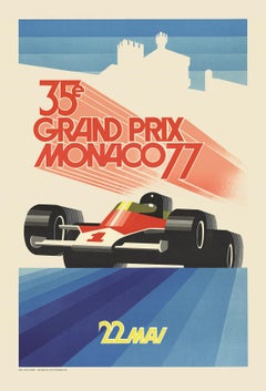 Roland Hugon-Monaco Grand Prix 1977-39.5" x 26.75"-Lithograph-1990-Vintage-Blue