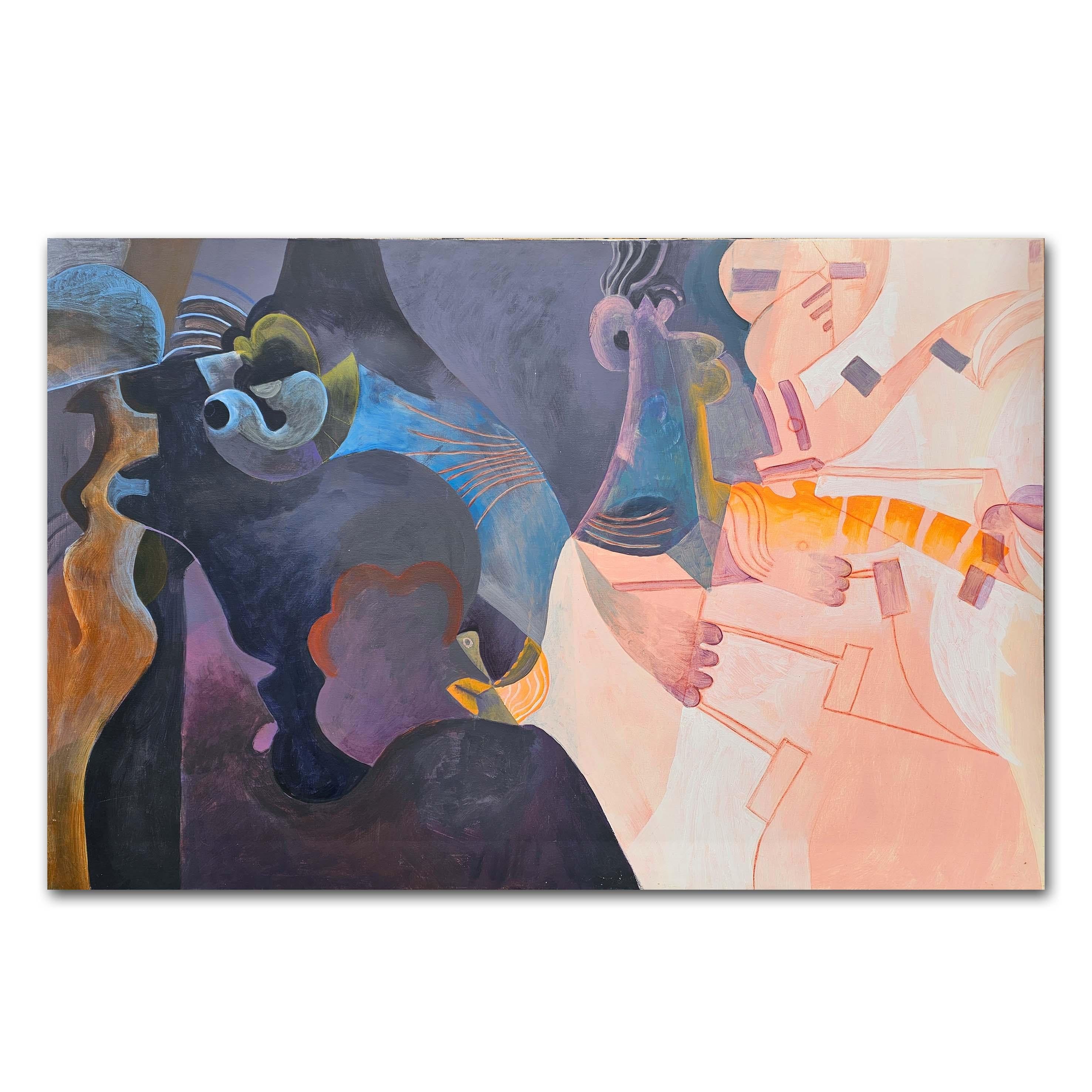 Grande dipinto acrilico espressivo di un sogno dell'artista britannico Roland Jarvis 1