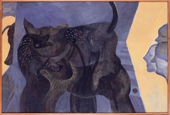 Large expressive acrylic painting of a zoo by British artist Roland Jarvis