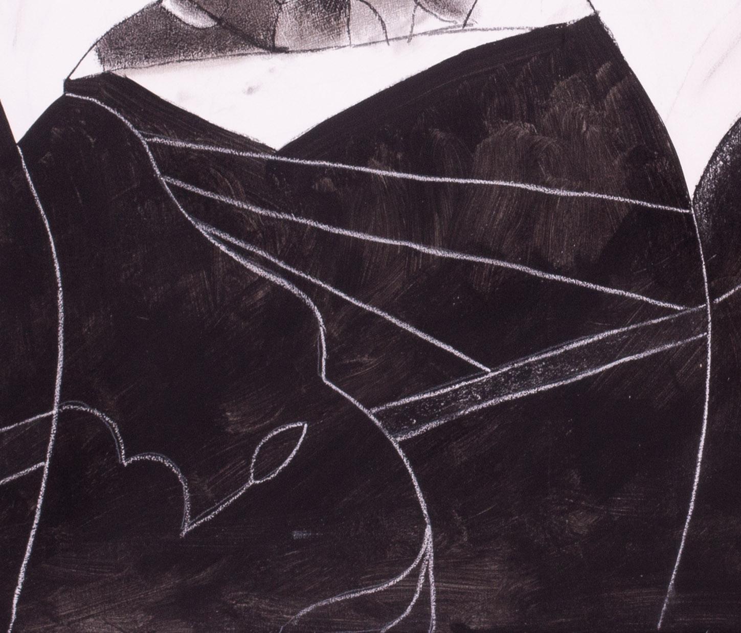 Peinture acrylique monochrome de 3 personnages par l'artiste britannique Roland Jarvis. en vente 2