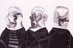 Pintura acrílica monocroma de 3 figuras del artista británico Roland Jarvis