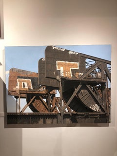 8 Track II - Graffiti and rust covered bridge contemporary photorealist painting