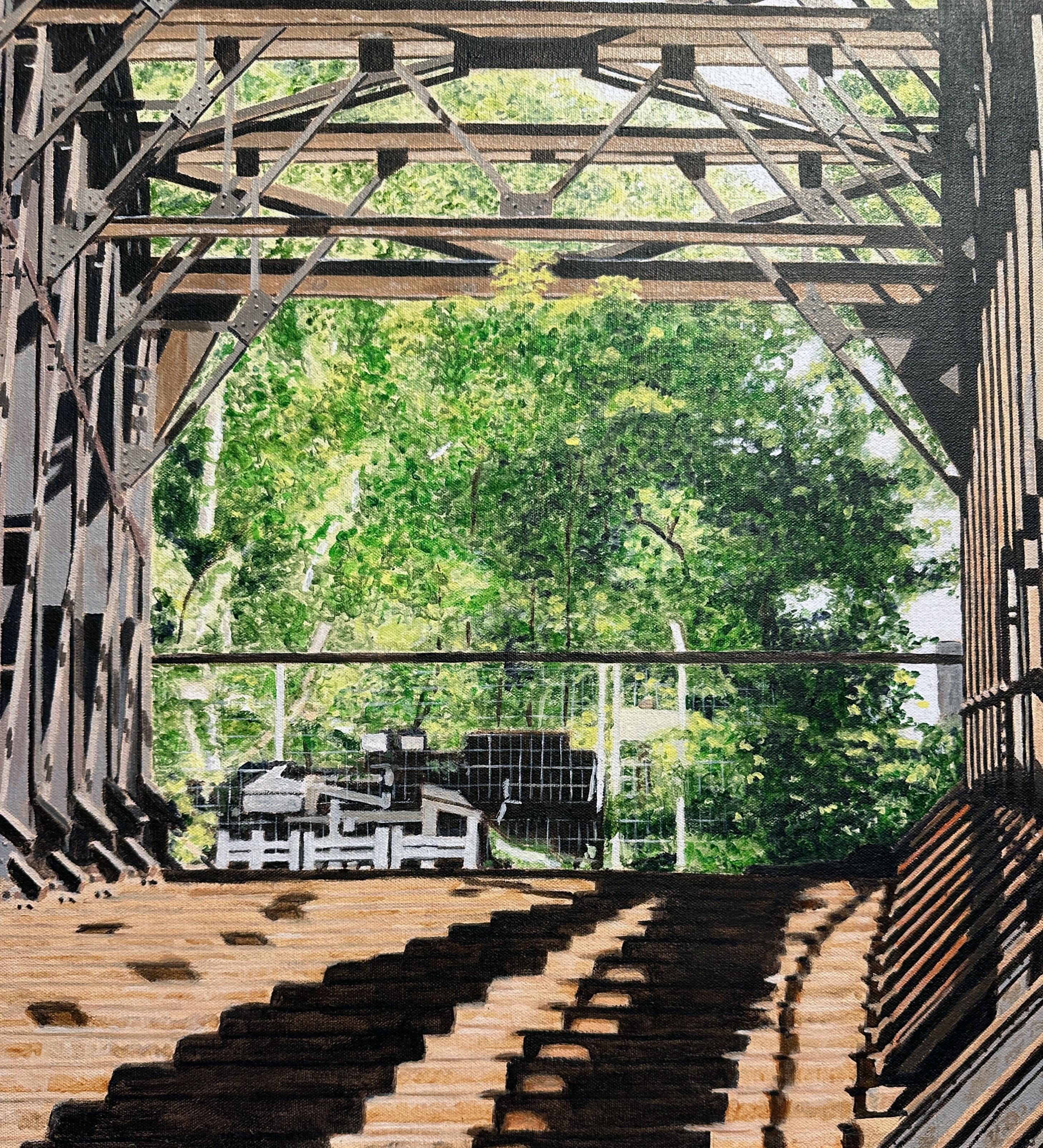 Liesenbruken, pont ferroviaire abandonné, peinture photoréaliste contemporaine en vente 1