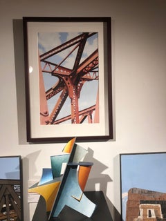 North Ave. - Red iron steel girder bridge contemporary photorealist painting