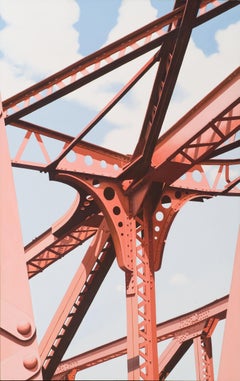 North Ave. - Red iron steel girder bridge contemporary photorealist painting