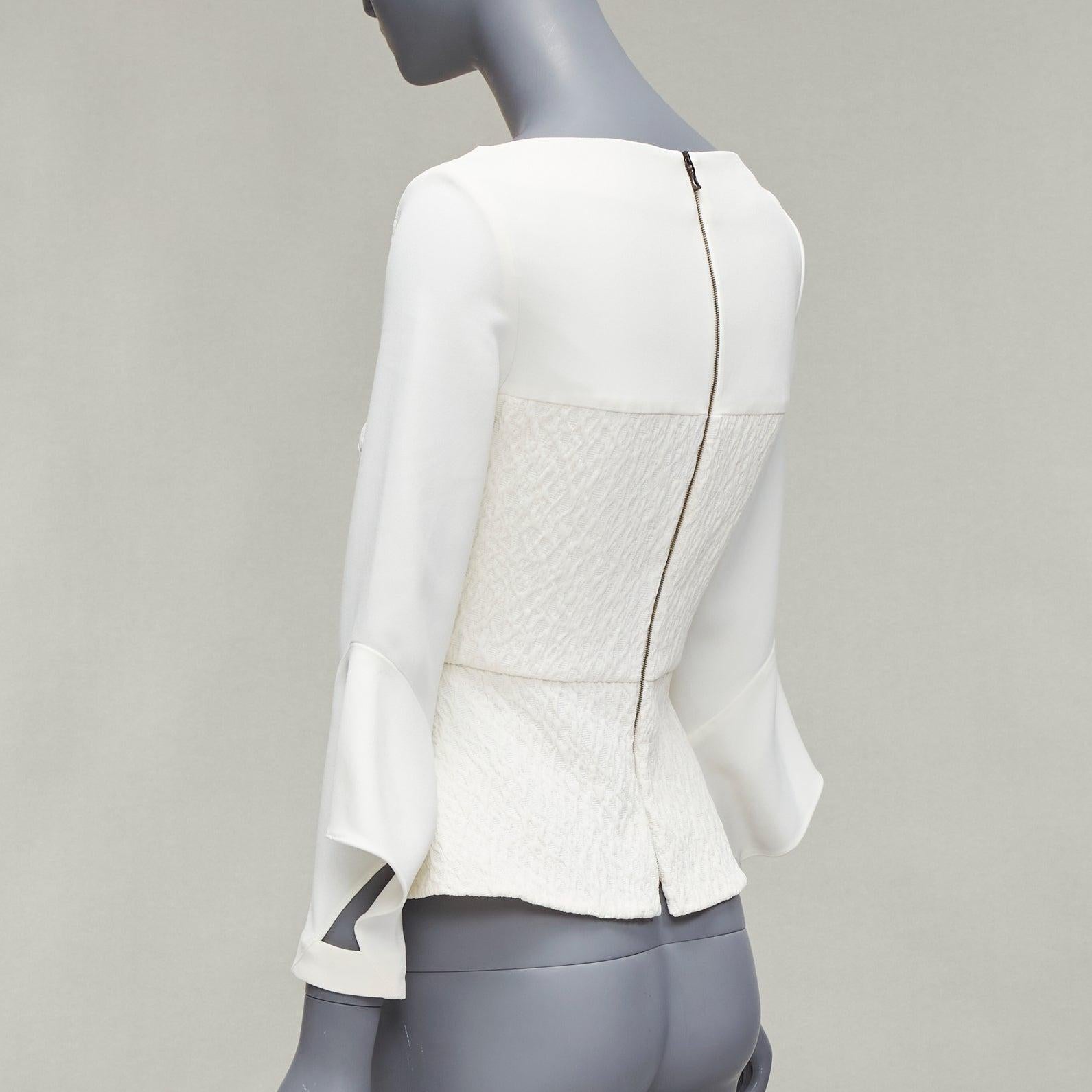 ROLAND MOURET 2018 Richardson cream textured crepe ruffle cuff peplum top UK6 XS For Sale 1