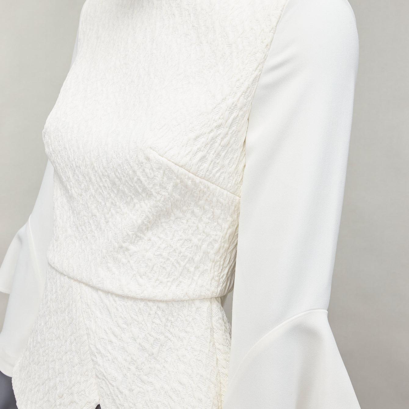 ROLAND MOURET 2018 Richardson cream textured crepe ruffle cuff peplum top UK6 XS For Sale 2