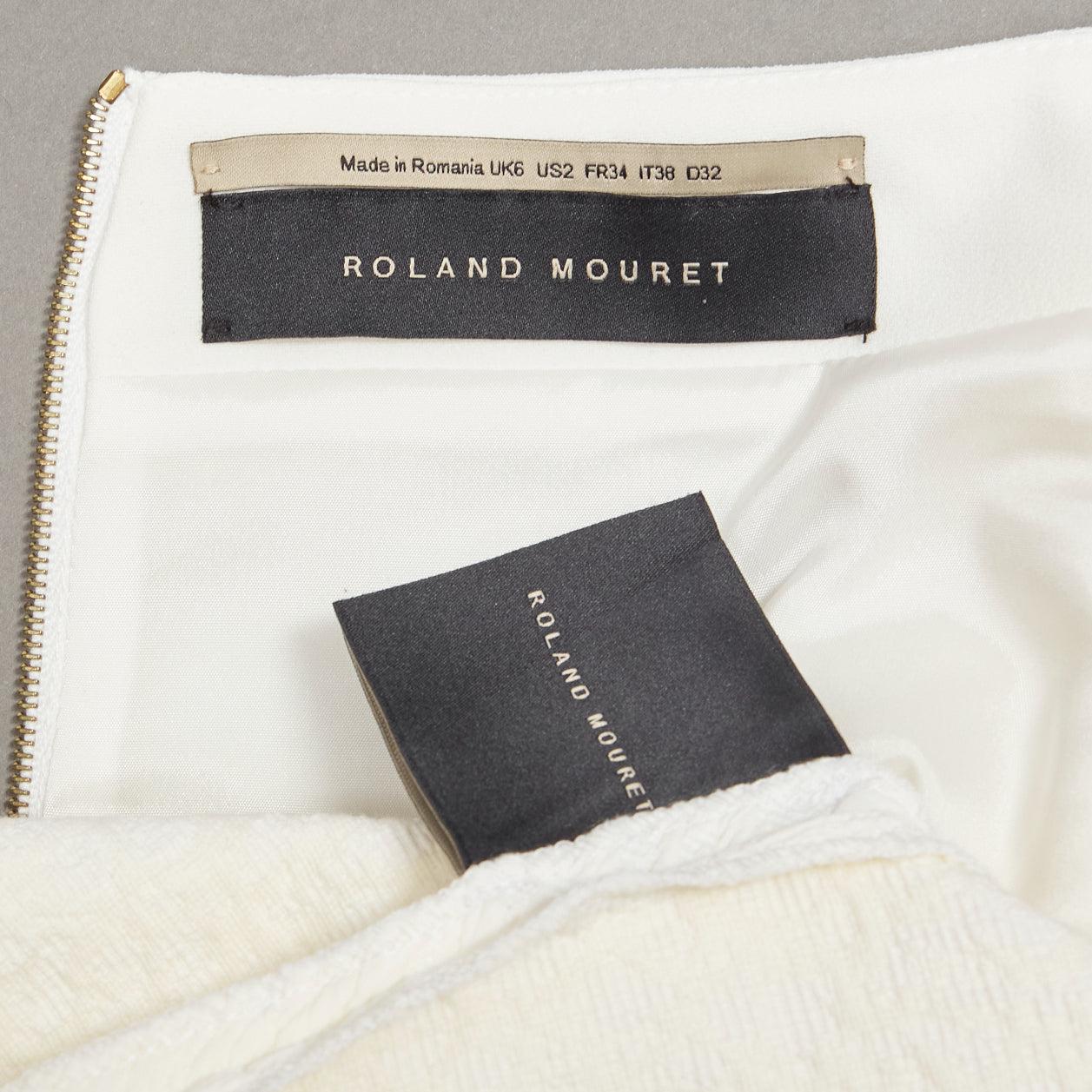 ROLAND MOURET 2018 Richardson cream textured crepe ruffle cuff peplum top UK6 XS For Sale 4