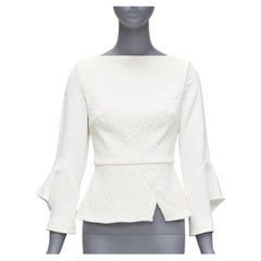 ROLAND MOURET 2018 Richardson cream textured crepe ruffle cuff peplum top UK6 XS