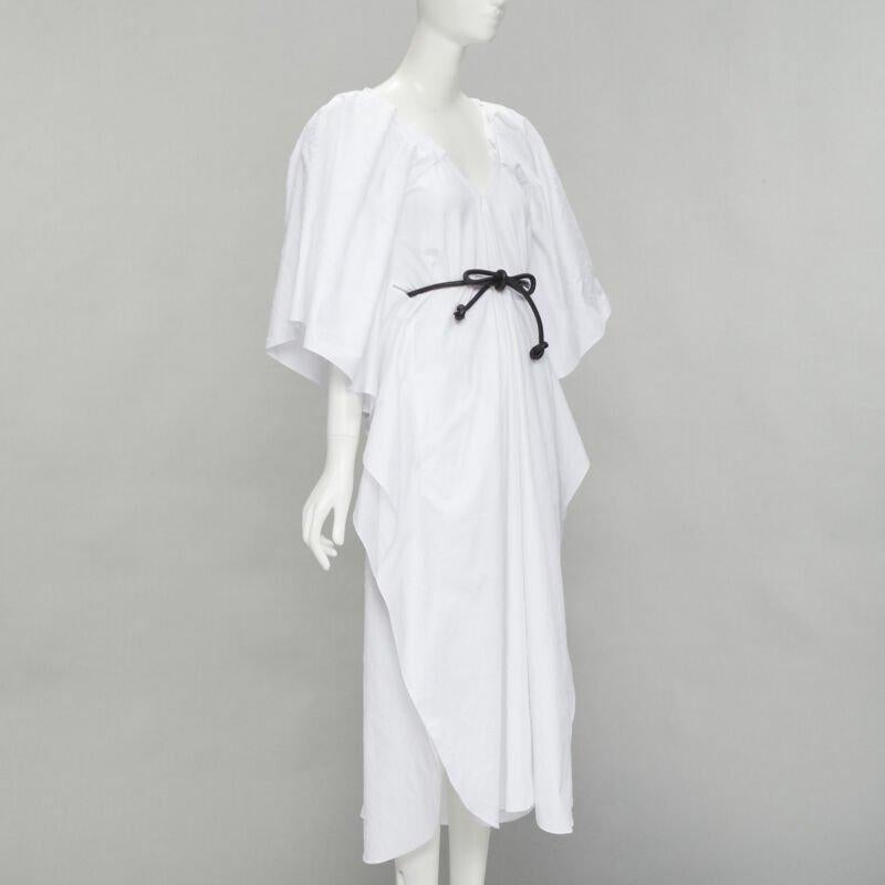 Gray ROLAND MOURET 2021 Lange white needlepoint poplin leather cord belt dress XS For Sale
