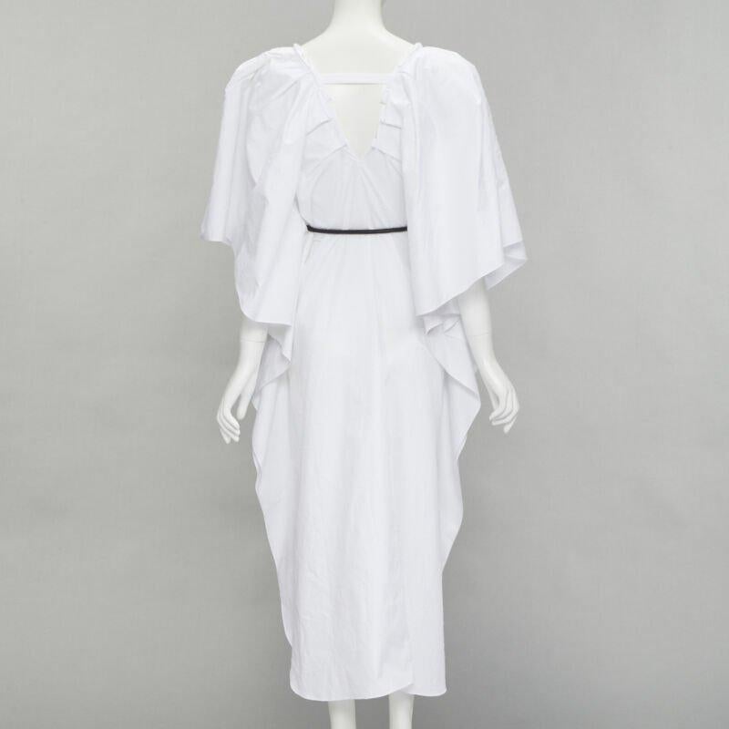 Women's ROLAND MOURET 2021 Lange white needlepoint poplin leather cord belt dress XS For Sale
