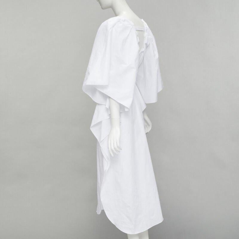 ROLAND MOURET 2021 Lange white needlepoint poplin leather cord belt dress XS For Sale 1