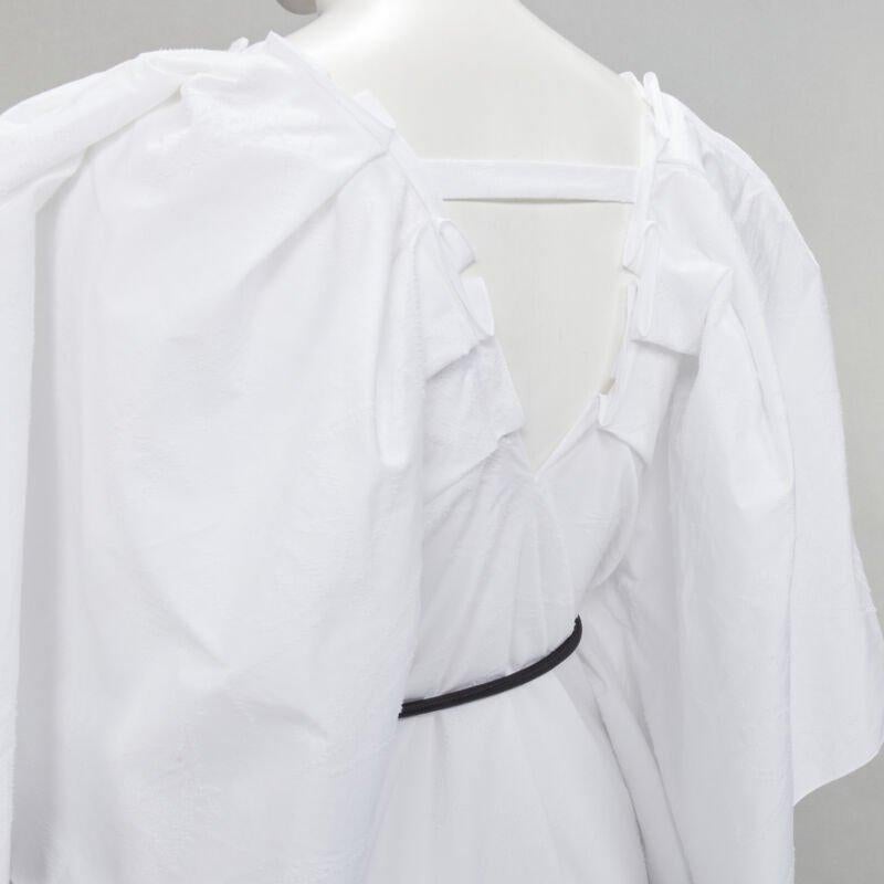 ROLAND MOURET 2021 Lange white needlepoint poplin leather cord belt dress XS For Sale 2