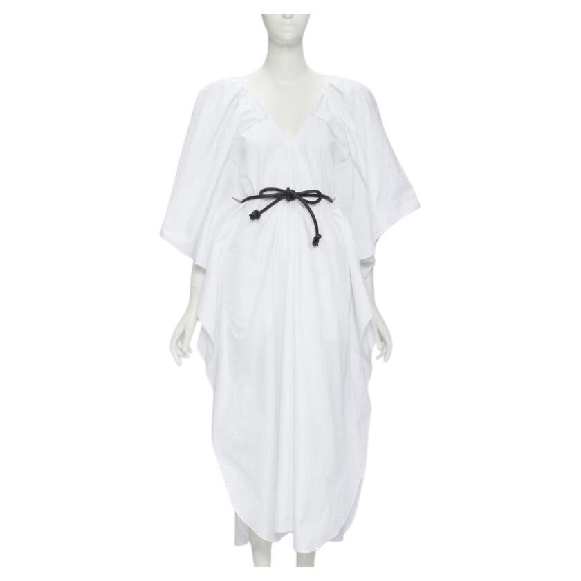 ROLAND MOURET 2021 Lange white needlepoint poplin leather cord belt dress XS
