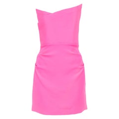 ROLAND MOURET 2023 pink silk wool asymmetric strapless fold cocktail dress UK8 S