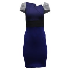 Roland Mouret Accent Sleeve Bodycon Dress in Blue Polyester