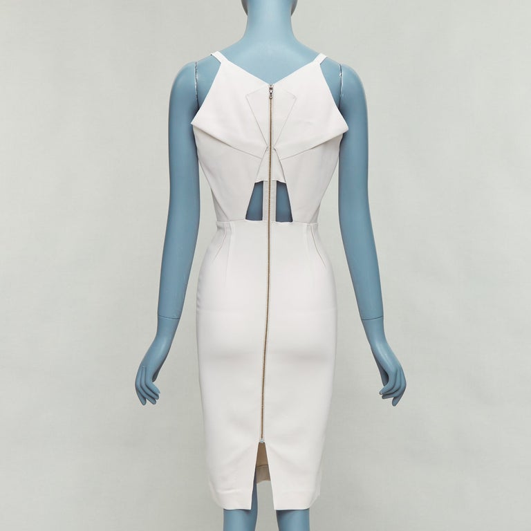 ROLAND MOURET beige origami pleat back zip shift dress UK8 S For Sale at  1stDibs