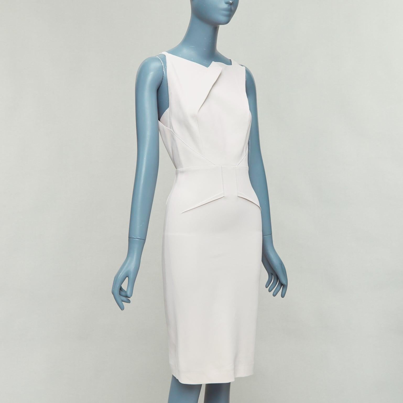 Beige ROLAND MOURET beige origami pleat back zip shift dress UK8 S For Sale
