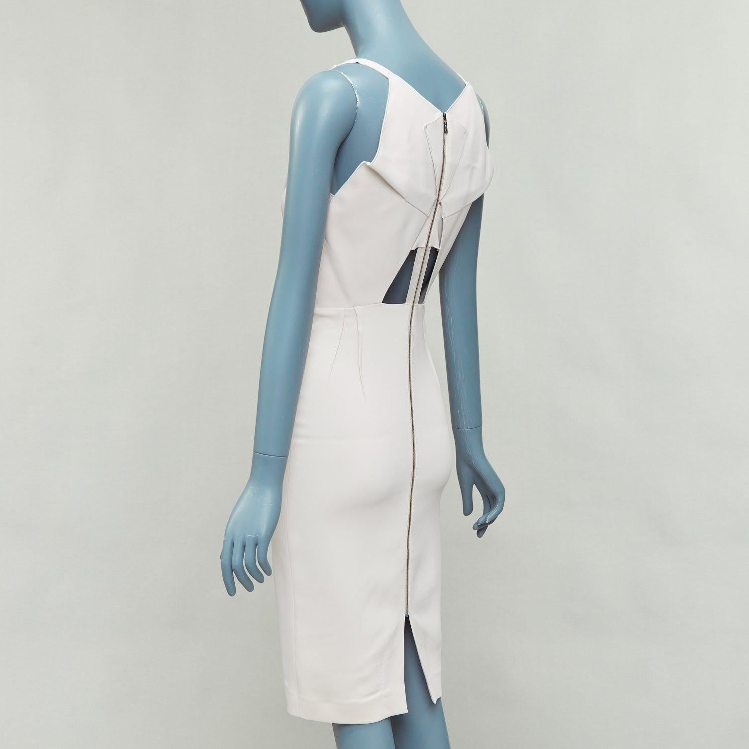Women's ROLAND MOURET beige origami pleat back zip shift dress UK8 S For Sale