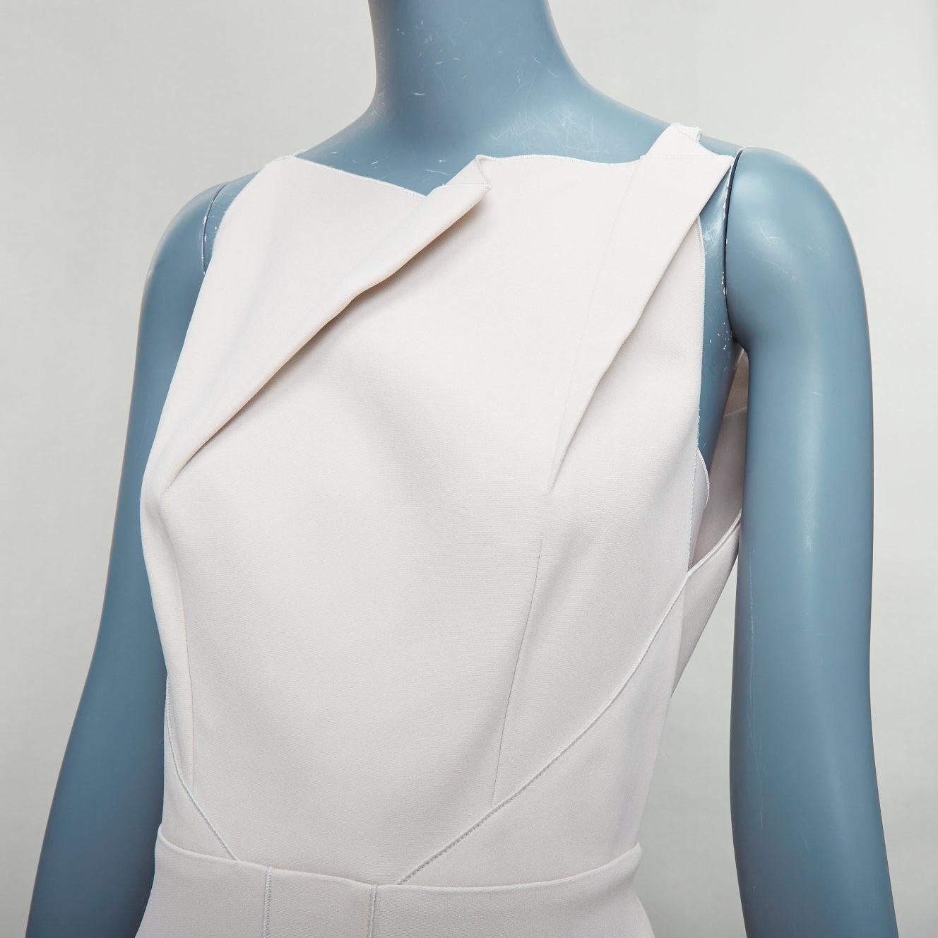 ROLAND MOURET beige origami pleat back zip shift dress UK8 S For Sale 1