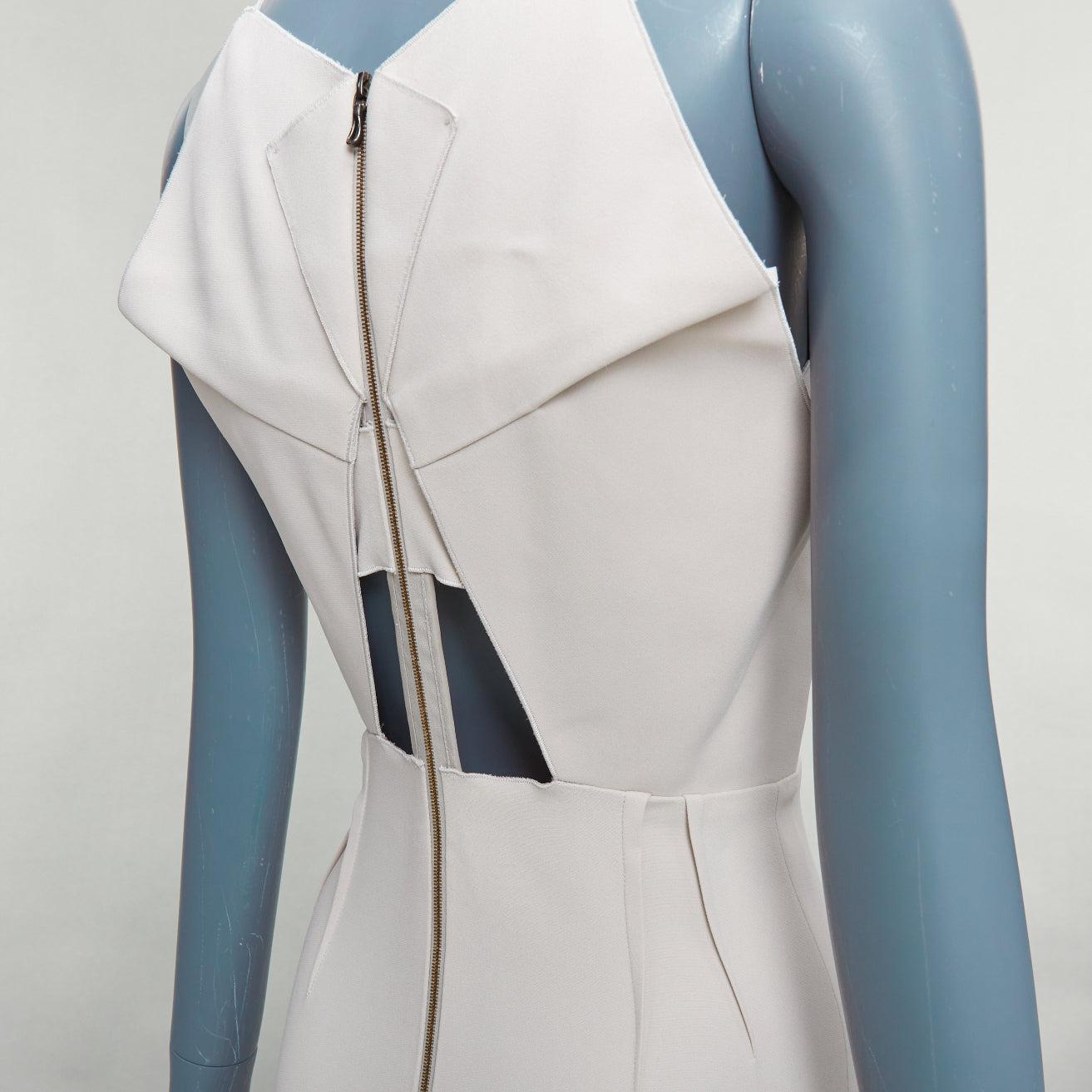ROLAND MOURET beige origami pleat back zip shift dress UK8 S For Sale 2