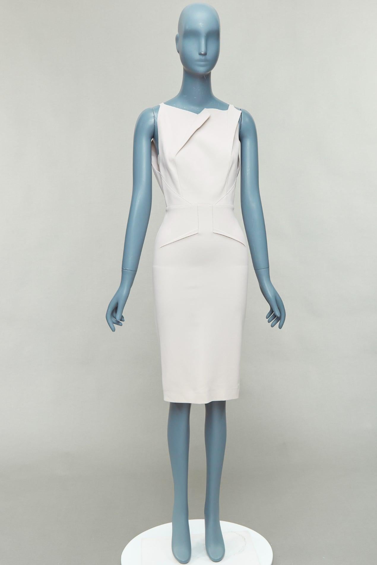 ROLAND MOURET beige origami pleat back zip shift dress UK8 S For Sale 4