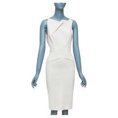 ROLAND MOURET beige origami pleat back zip shift dress UK8 S