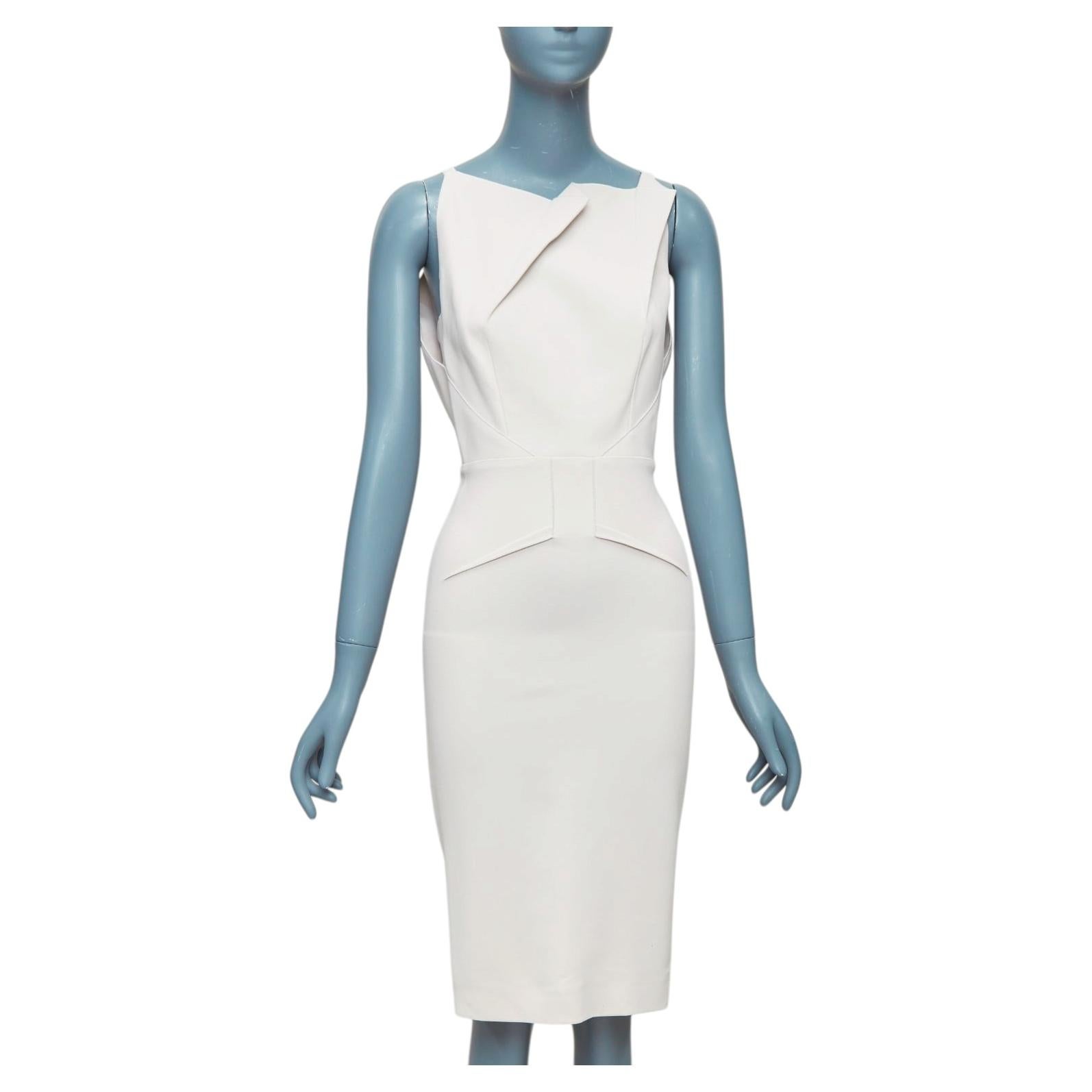 Pre-owned Roland Mouret Beige Origami Pleat Back Zip Shift Dress Uk8 S In Brown