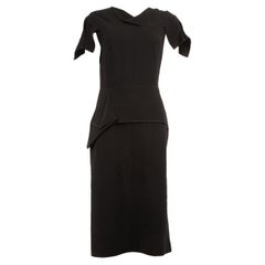 Roland Mouret Black Asymmetric Pleated Midi Dress Size L