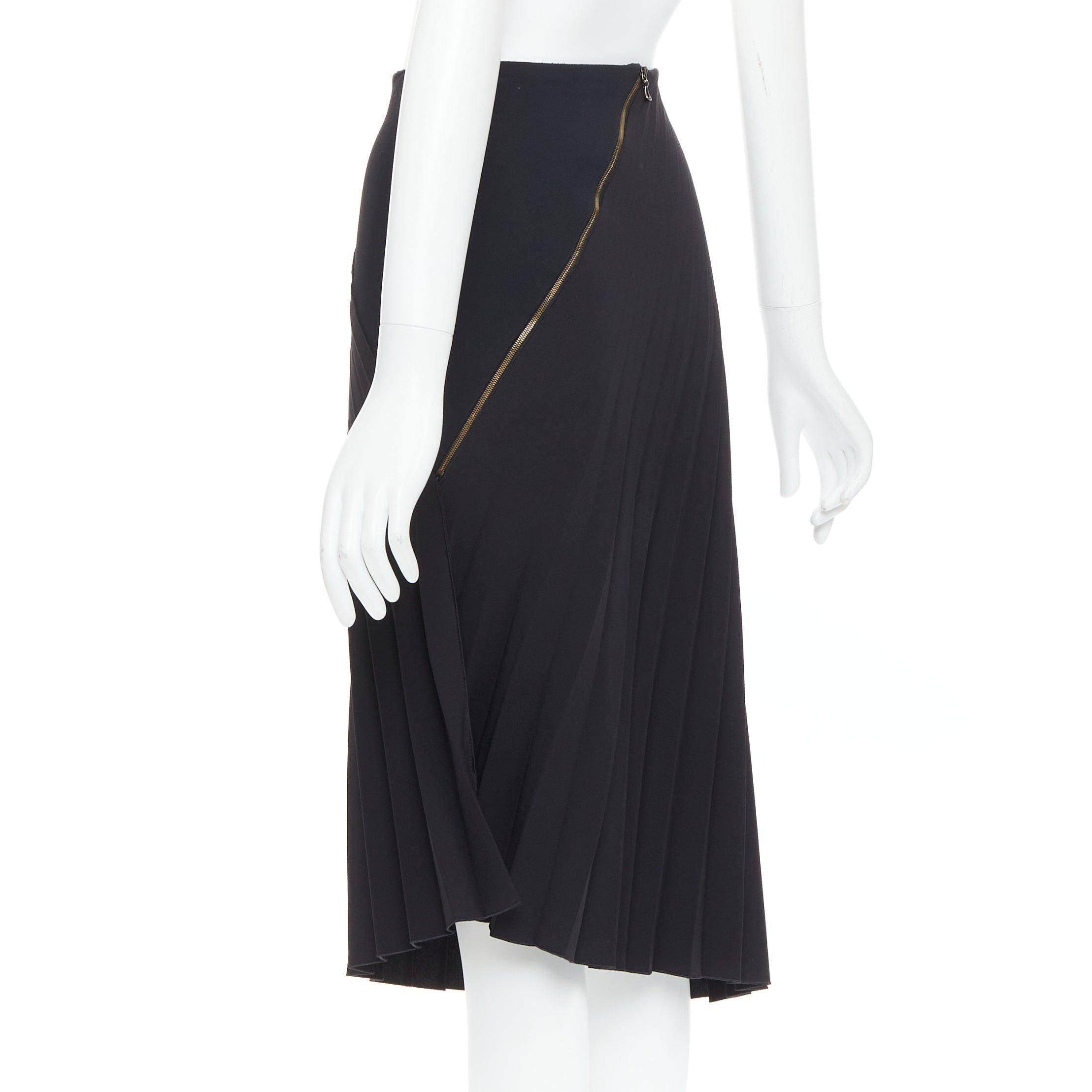 Women's ROLAND MOURET black asymmetric pleated side zip knee skirt UK8 S For Sale