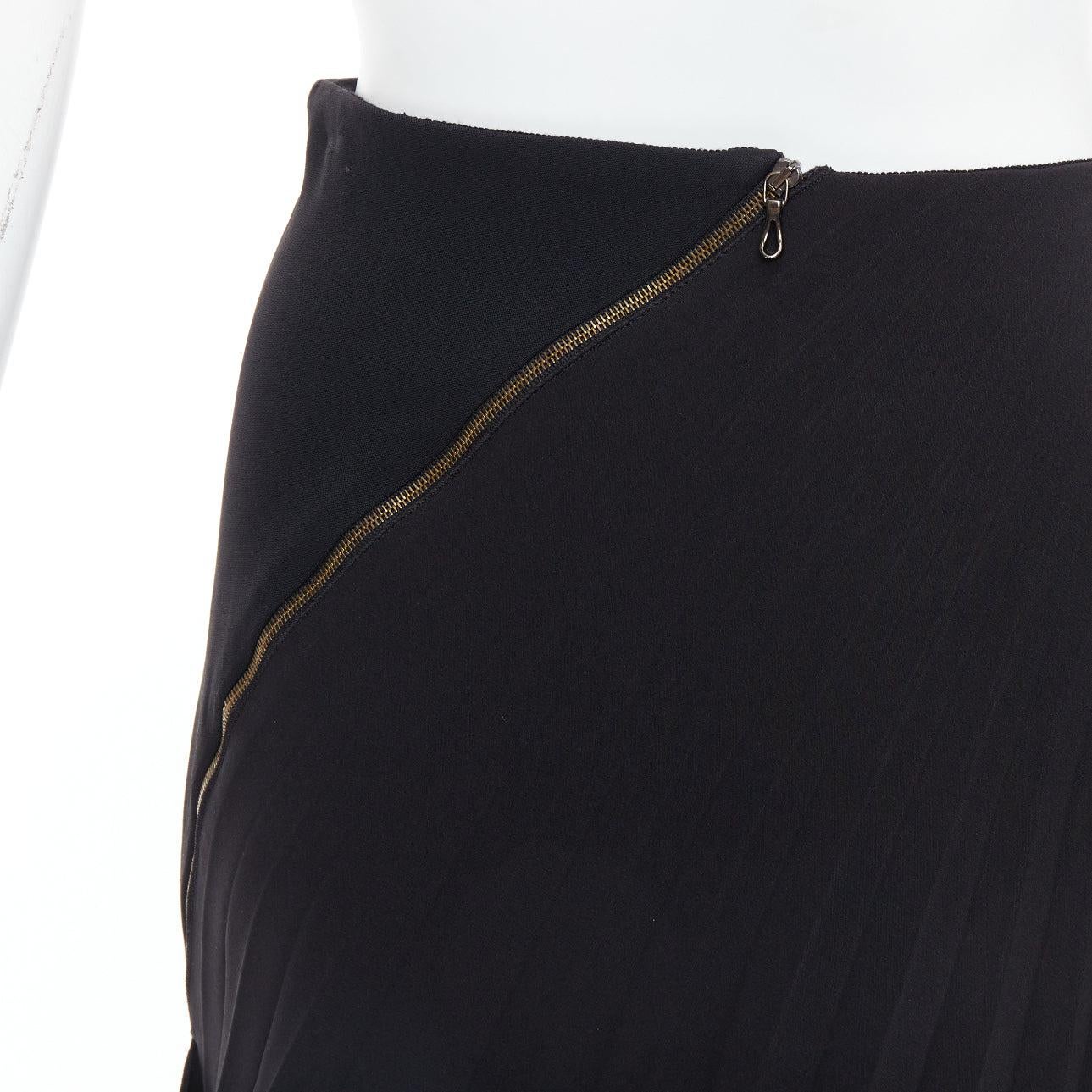 ROLAND MOURET black asymmetric pleated side zip knee skirt UK8 S For Sale 2
