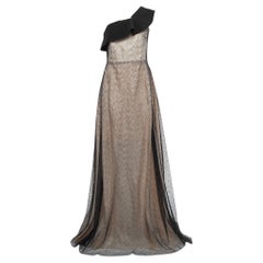 Roland Mouret Black Boucle Lace & Silk One Shoulder Kildare Gown L