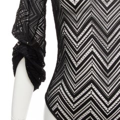 ROLAND MOURET black chevron lattice lace draped charm sleeves bodysuit top XS