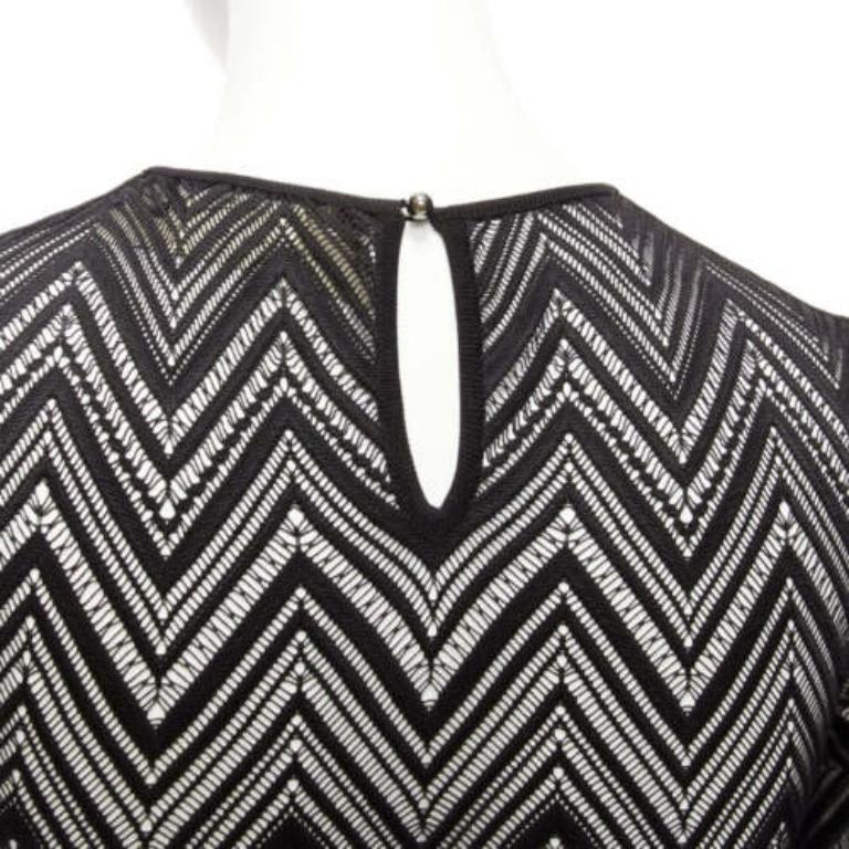 ROLAND MOURET black chevron lattice lace draped charm sleeves bodysuit top XS For Sale 2
