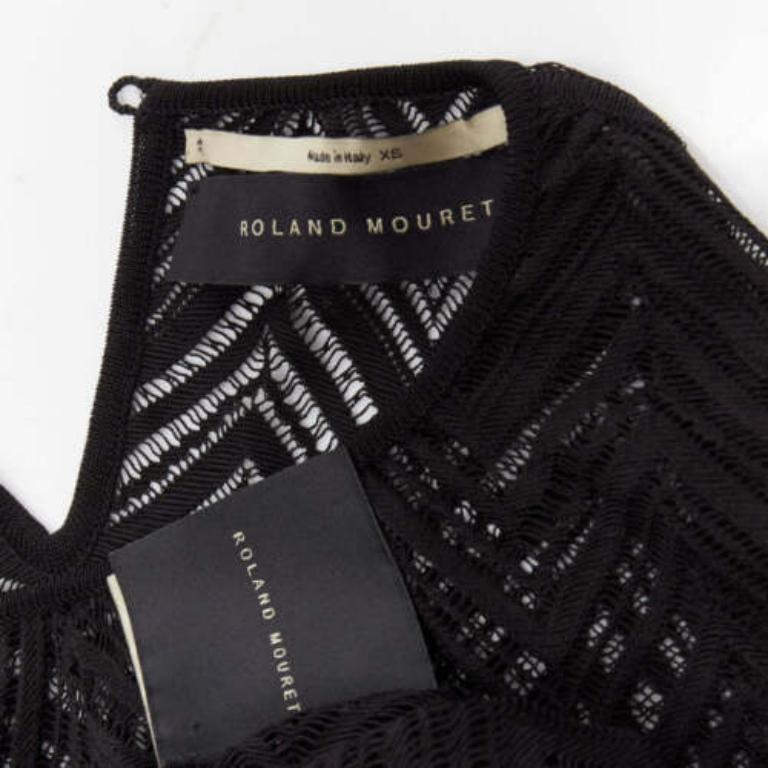 ROLAND MOURET black chevron lattice lace draped charm sleeves bodysuit top XS For Sale 3