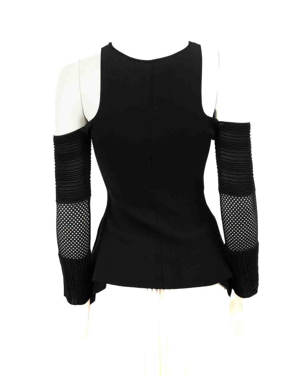 Roland Mouret Black Cold Shoulder Mesh Sleeve Top Size XS In Good Condition For Sale In London, GB