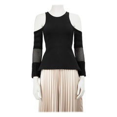 Roland Mouret Black Cold Shoulder Mesh Sleeve Top Size XS