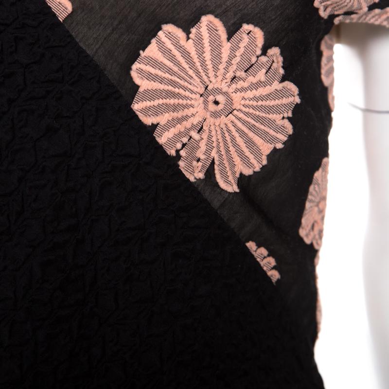 Women's Roland Mouret Black Cotton Daisy Applique Detail Off Shoulder Camley Dress M