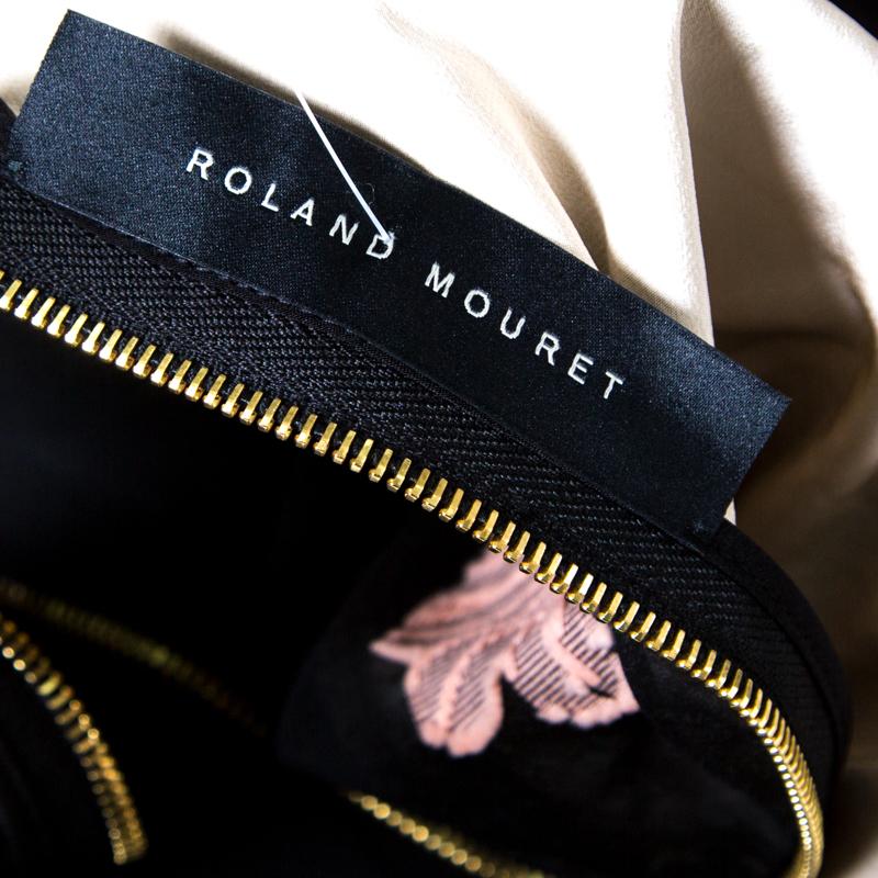 Roland Mouret Black Cotton Daisy Applique Detail Off Shoulder Camley Dress M 1