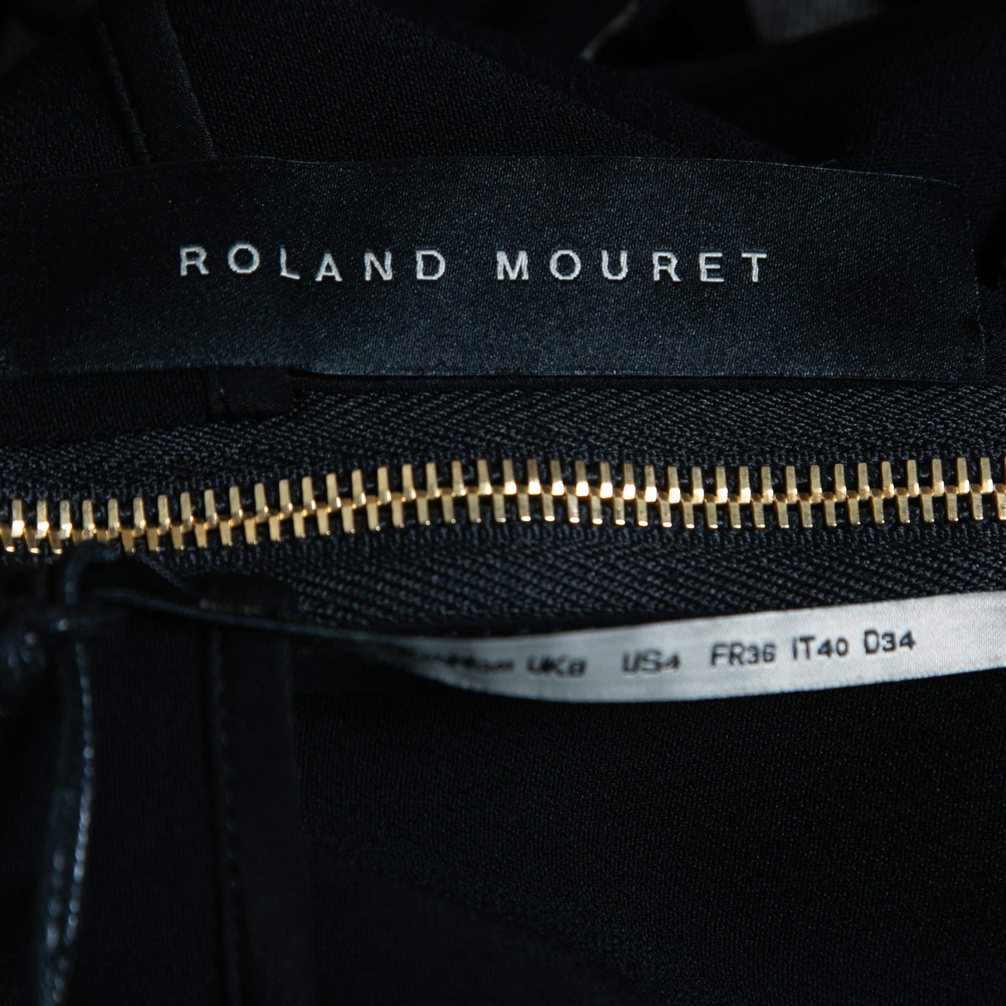 Roland Mouret Black Crepe Lace Inset Vasall Long Dress  For Sale 1