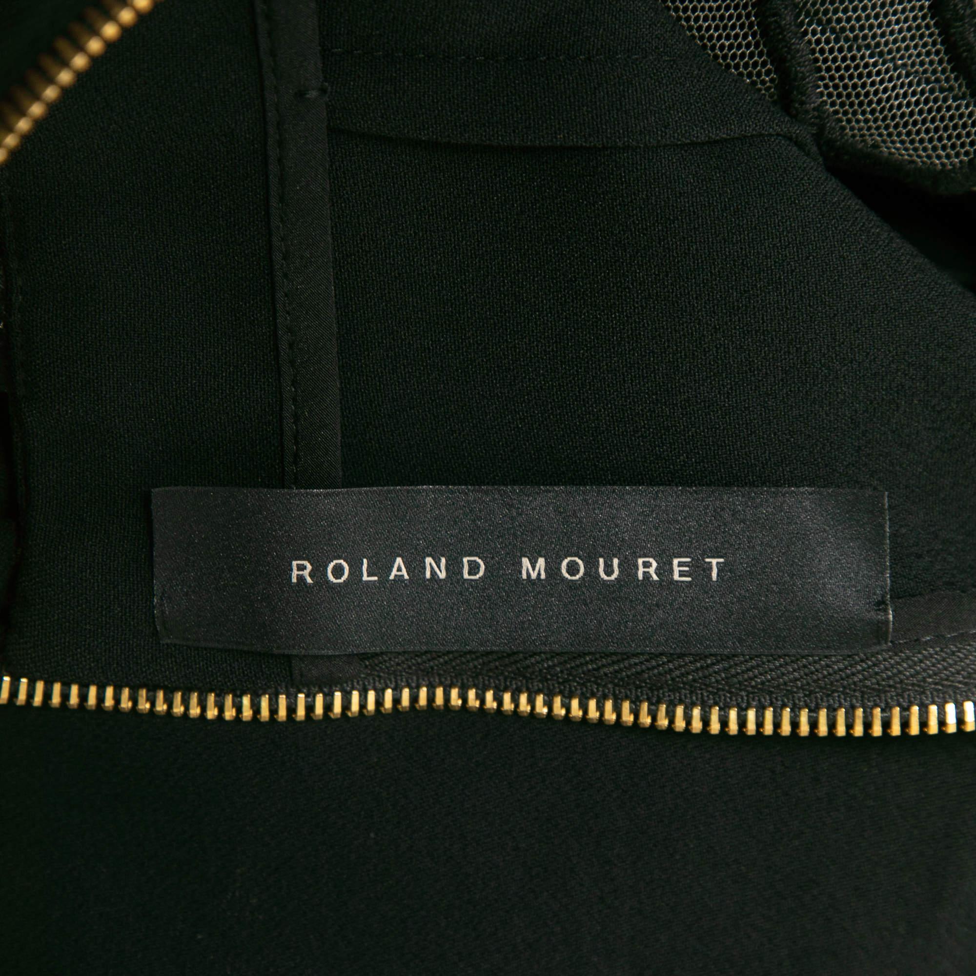 Roland Mouret Black Crepe Lace Inset Vasall Long Dress M In New Condition For Sale In Dubai, Al Qouz 2