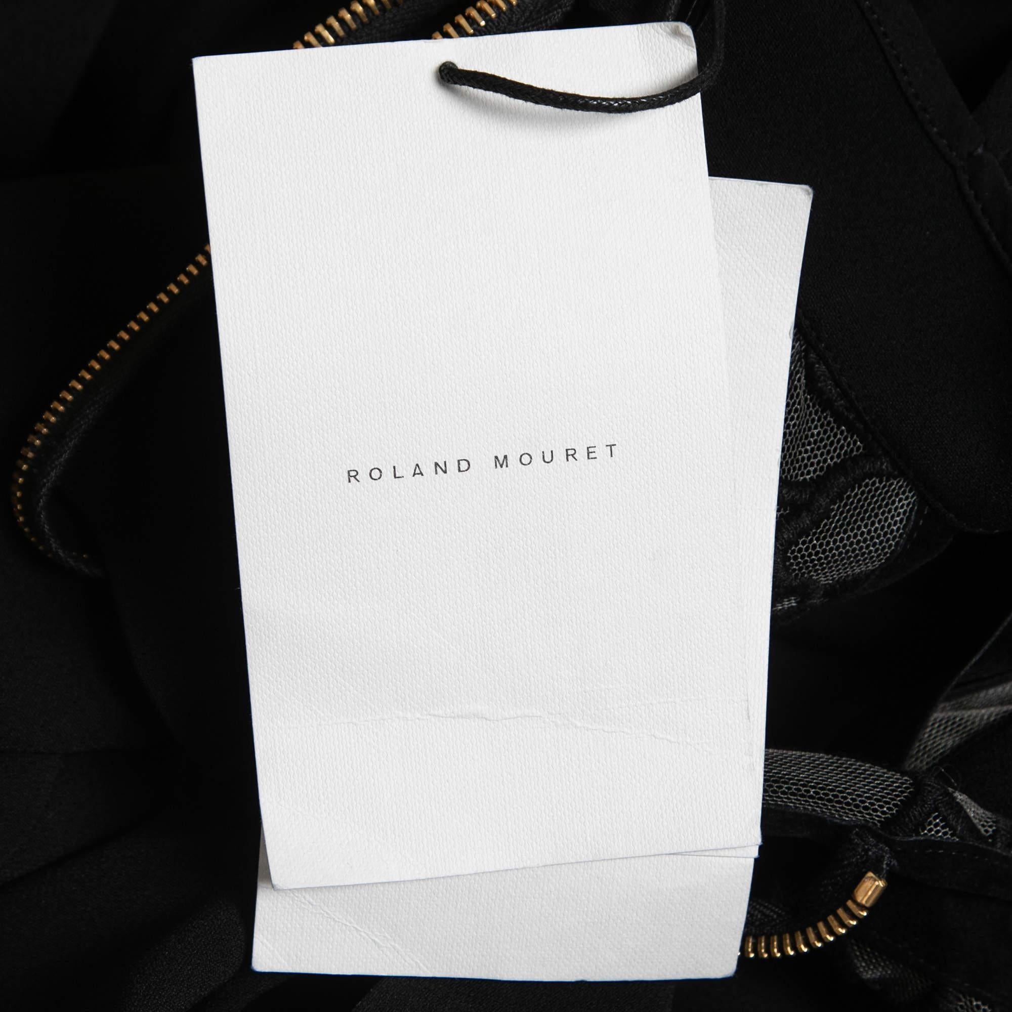 Roland Mouret Black Crepe Lace Inset Vasall Long Dress S For Sale 1